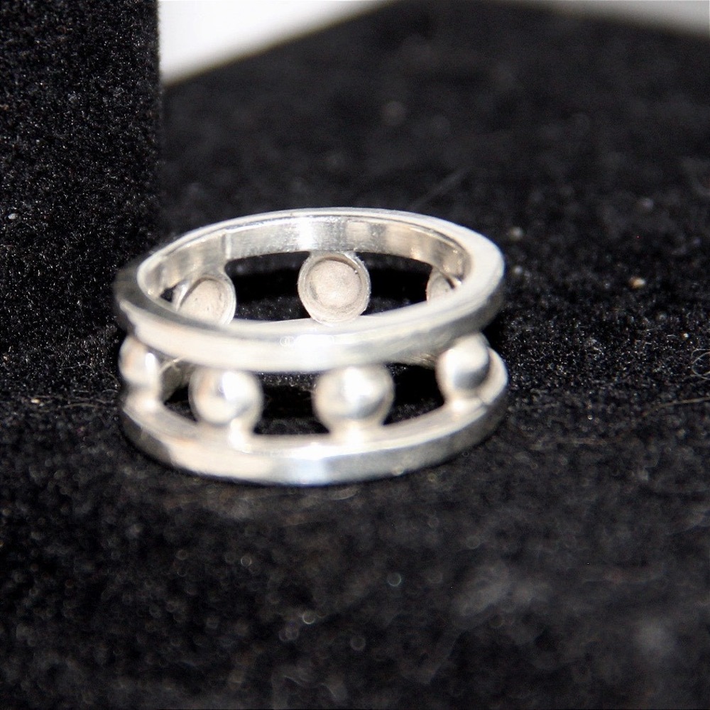 Taxco Sterling Silver 925 Bead Double Rail Band Ring Size 10.5 Mexico Modernist - Picture 2 of 7
